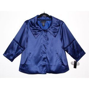 Vintage 90s Attention Pleat Detail Navy Satin Jacket